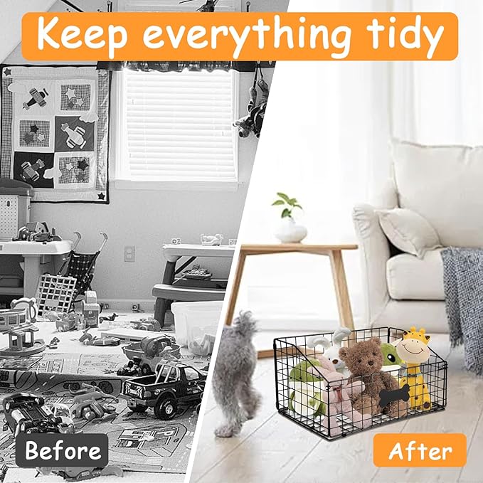 Large Dog Toy Basket Metal,Dog Toy Box,Dog Toy Bin for Living Room Area,Dog Toy Storage Basket,Dog Baskets for Toys,Puppy Toy Holder,Dogs Toy Container Organizer,Medium Pet Toy Food Storage