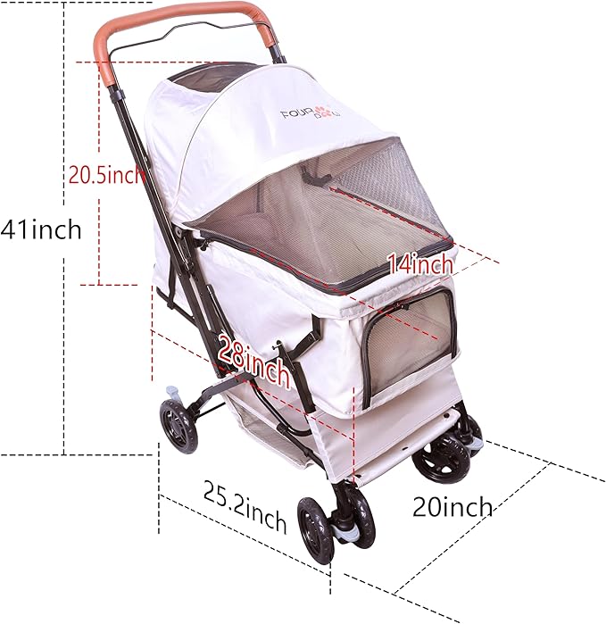 Reversible Pet Stroller (4 Wheels for Cats and Dogs) for Small and Medium Pets up to 33 lbs.Khaki