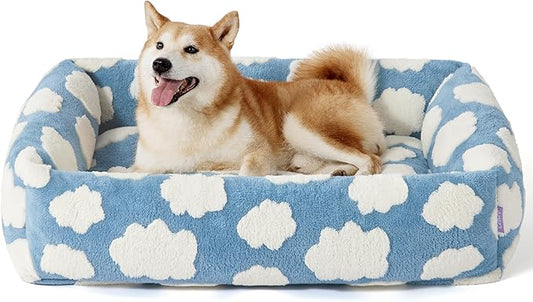 Lesure Cute Dog Bed for Large Dogs - Washable Pet Beds,Cozy Rectangle Orthopedic Sofa with Jacquard Shaggy Plush & Anti Slip Bottom,36x27x8inches