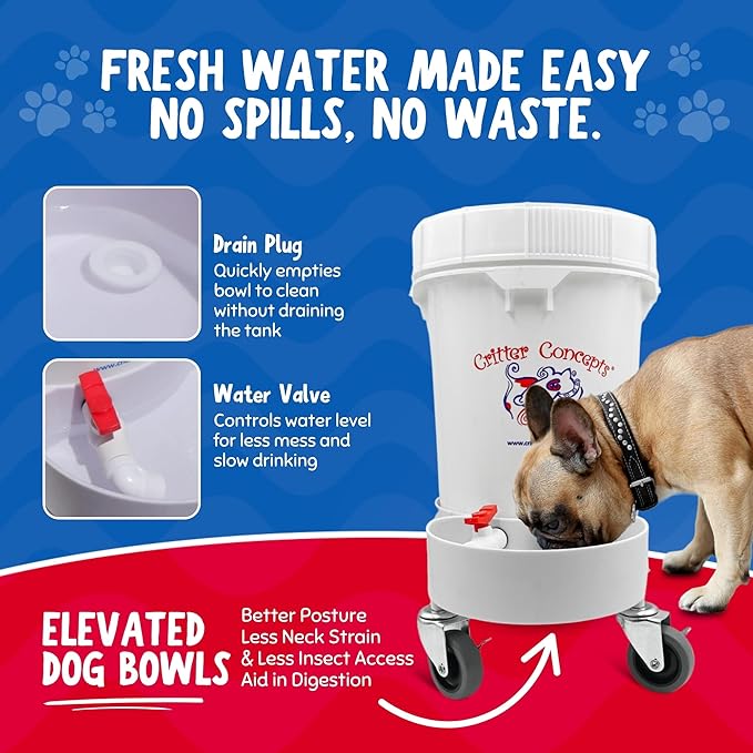 Pet Gravity Water Dispenser: 5 Gallon. for Dogs, Cats, Goats, Small Animals. Quiet, No BPA and Made in USA. Ideal Dog Bowl Large Breed. Best Automatic Waterer.