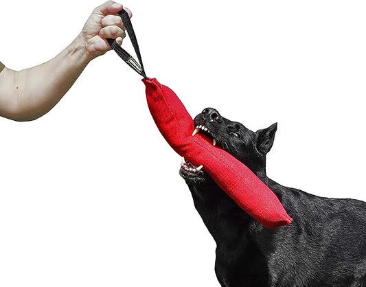 Dingo Gear French Linen tug Toy for Dog, Dog Bumper for Training, Agility, tug of war, Dog bite Pillow for Strong Dog, 1handle 18" red S00065
