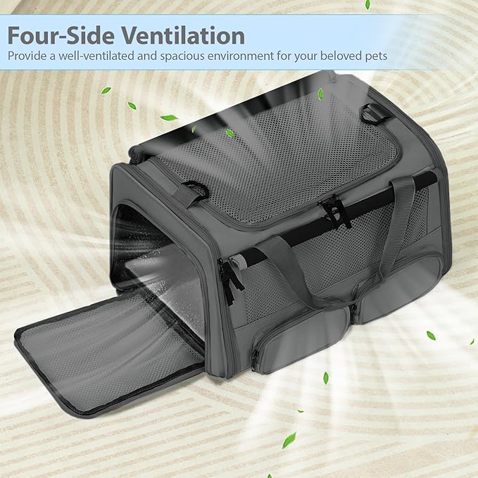 Cat, Dog Carrier for Pets up to 15 lbs, Soft-Sided Collapsible Pet Carrier with Upgraded Sturdy Base, Privacy Curtain and 2 Storage Bags, Cat Bag for Medium Cats and Small Dogs