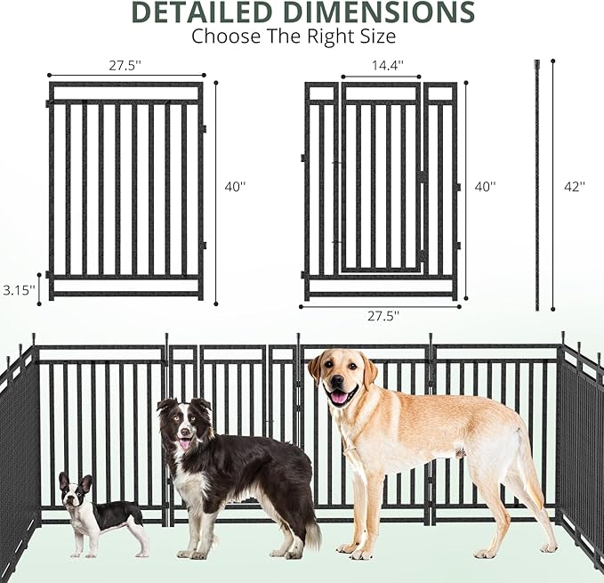 Metal Dog Fence Outdoor for Yard Indoor Dog Playpen 40" Height 24 Panels Portable Puppy Playpen Pet Kennel Crate for RV Camping(Black-Silver)