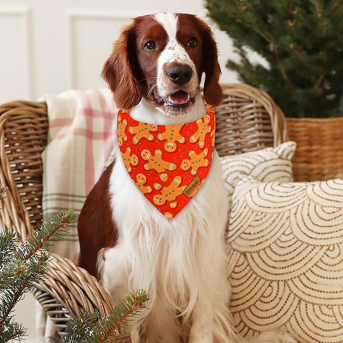 Christmas Dog Bandanas - 2 Pack Reversible Gingerbread Man Dog Scarf for Boy & Girl, Premium Durable Fabric, Festival Dog Bib, Holiday Bandana for Large & Extra Large Dogs (X-Large)