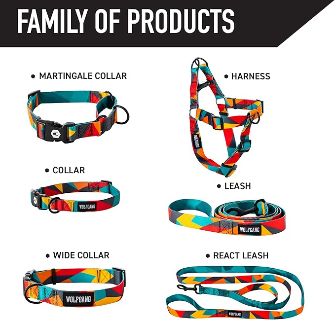 Wolfgang Heavy Duty Martingale Dog Collar with Quick Release Nylon Buckle for Walking & Training, ShatterShapes Print, Extra Large