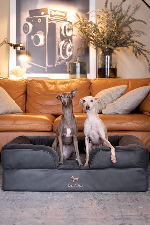 NOAH & PAW Large Dog Bed, 35x25x11 Inch, Orthopedic Dog Beds, Eggshell Memory Foam Infused with Cooling Gel, Inner Cover, Waterproof, Machine Washable (Faux Leather Sofa Collection)