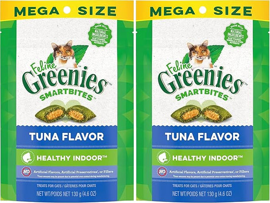 Greenies Feline Smartbites Healthy Indoor Natural Treats for Cats, Tuna Flavor, 4.6 oz. Pouch (Pack of 2)