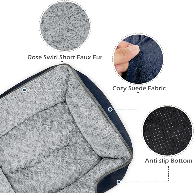 INVENHO Large Dog Bed Rectangle Washable Orthopedic Soft Calming Sleeping Durable Pet Cuddler with Anti-Slip Bottom