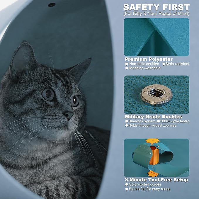 Spring Blossoms Cat Tunnel, Cat Cave for Indoor Cats Bed,Scratch Resistant Cat Toys for Medium Large Cats Hide and Seek Toy (Peacock Blue)