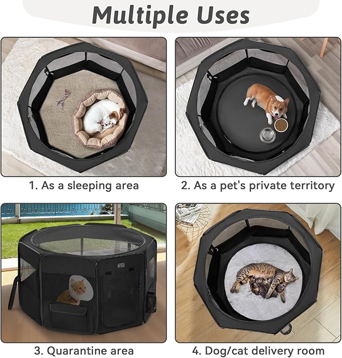 PETSFIT 45.5" Dog Playpen Indoor/Outdoor-Jump-Proof 28.5" Height with Removable Waterproof Mat & Zippered Roof | RV, Camping, Travel Dog Pen | Whelping & Cat Observation Space(45.5"L x 45.5"W x 28.5H)