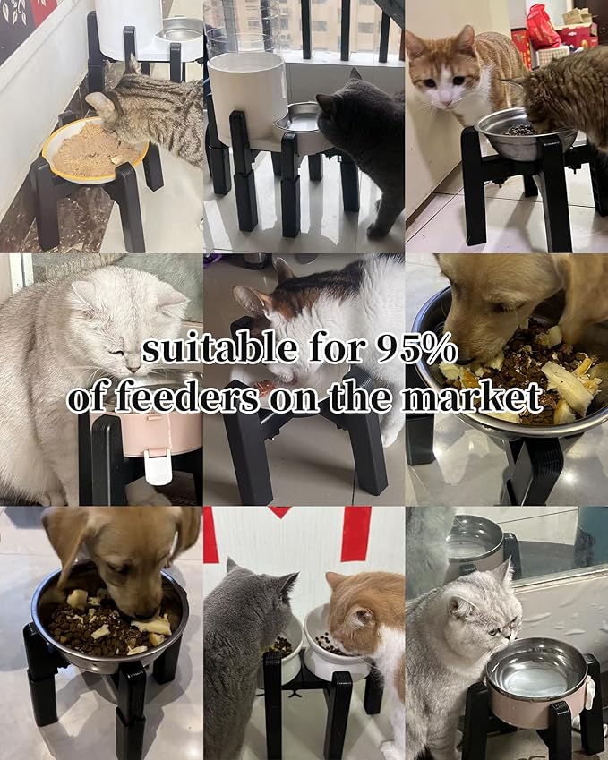 CZPET Dog Bowl Stand with Adjustable Width [Stand Only], Elevated Pet Water & Food Feeder for Medium Dogs, Stable and Anti-Slip Raised Bowl