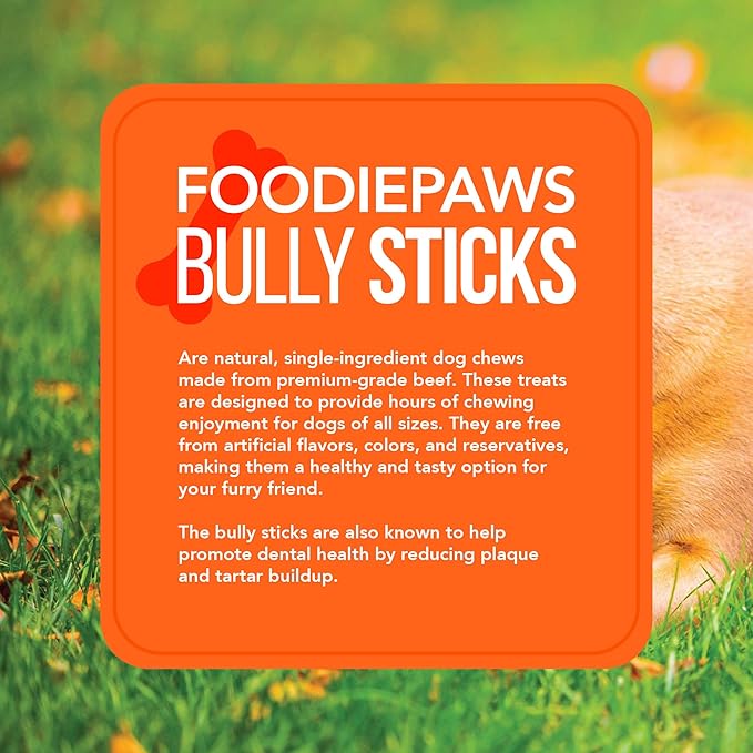 FOODIEPAWS 4 Inch Bully Sticks for Dogs, 1 lb Bulk Pack | All Natural Grass-Fed Beef Pizzle | Rawhide-Free, Odor-Free & Fully Digestible Chews | Dental Treats for Puppies & Small Dogs