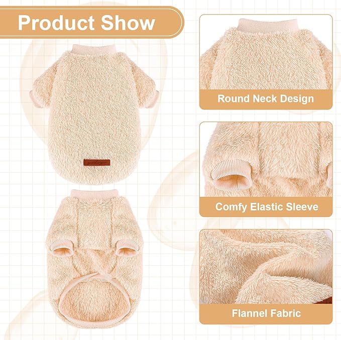 Dog Sweater Sweaters for Small Dogs Girl Purple Fleece Clothes Winter Soft Thickening Warm Puppy Boy Teacup Yorkie Chihuahua (M,Khaki)