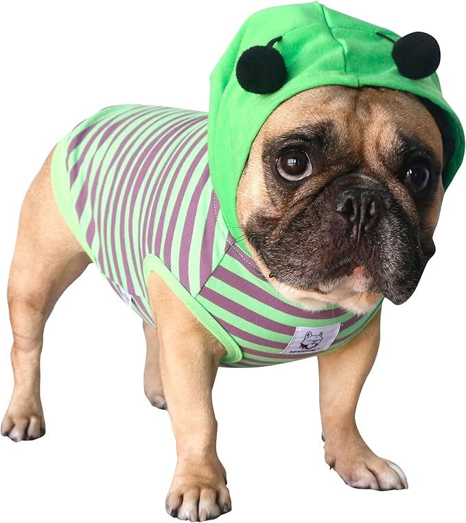 iChoue English Bulldog Bee Honeybee Bumblebee Caterpillar Insect Halloween Costumes Hoodies Sleeveless Clothes Outfits Cosplay Shirts for Dogs Pitbull American Bully - Green Purple, XXLarge