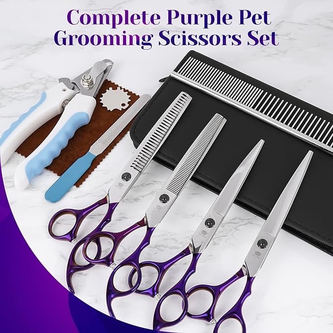 Professional Dog Grooming Scissors Set, Curved Dog Grooming, Thinning Scissors,Chunkers,440C Stainless Steel pet Grooming Scissors