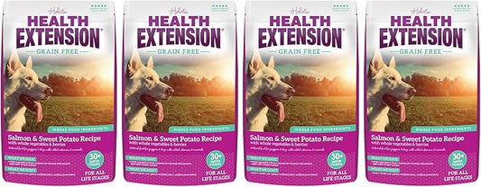 Health Extension Grain Free Salmon & Sweet Potato Dry Dog Food (4 lb / 1.81 kg) - Whole Foods Ingredients Formula with Omega 3 & Antioxidants for All Life Stages Dogs (Pack of 4)