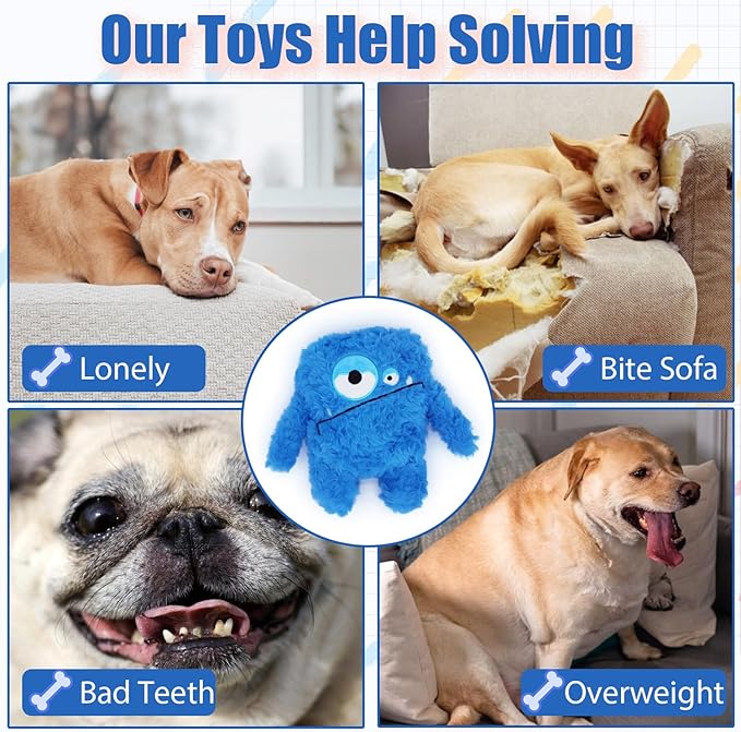 Plush Squeaky Dog Toy, Crinkle Stuffed Dog Toy Keep Them Busy Tug of War Dog Chew Toy for Small Medium Large Dogs (Blue)