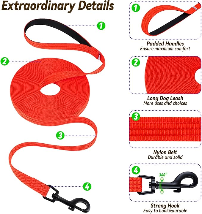 lynxking Dog Training Leash Long Obedience Recall Agility Leash 15ft 30ft 50ft Tracking Lead Perfect for Training Play Camping and Backyard