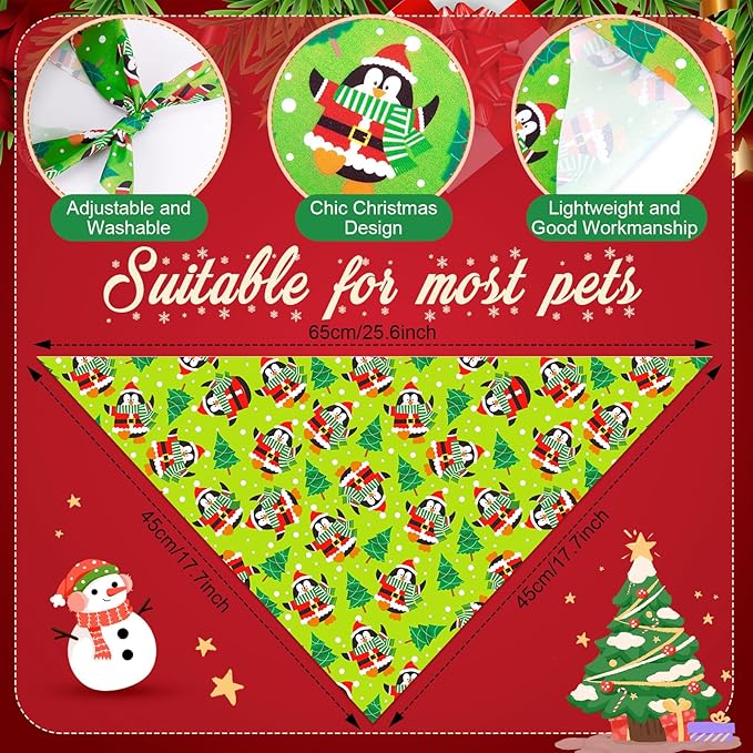 Sanwuta 100 Pcs Christmas Dog Bandanas Bulk and Charm Collar Bow Ties Set 50 Xmas Bandanas for Dogs 50 Xmas Doggie Collar Santa Snowflake Triangle Scarf Bowtie for Small Medium Large Pets