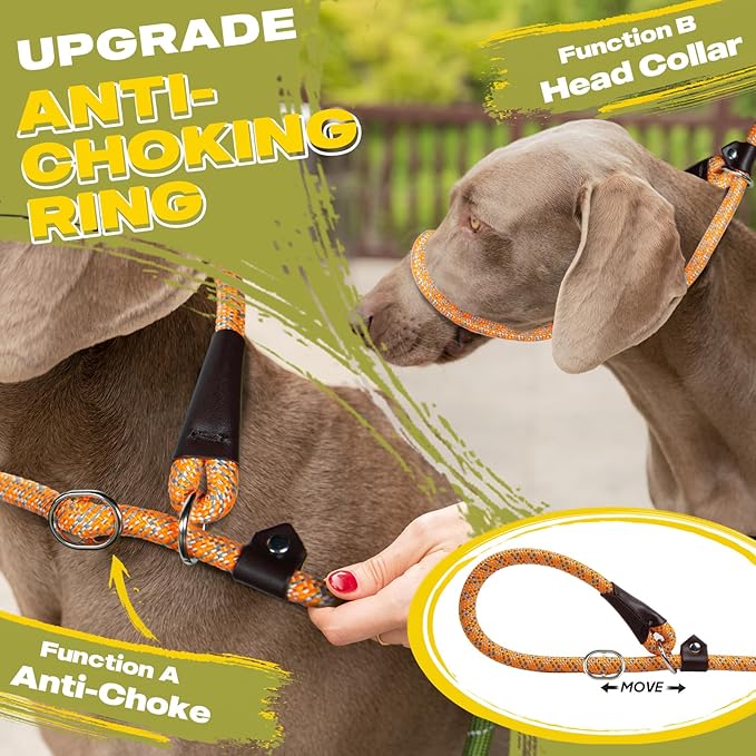 Fida Slip Leads for Dogs, 4 FT x 1/2" Dog Leash Heavy Duty Comfortable Strong Rope Leash for Large, Medium Dogs, No Pull Pet Training Leash with Highly Reflective,Orange