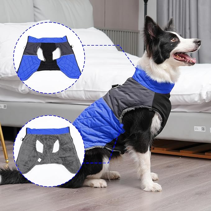 Warm Fleece Dog Coats for Small Dogs,D-Rings Waterproof Puppy Jacket for Cold Winter,Blue XS