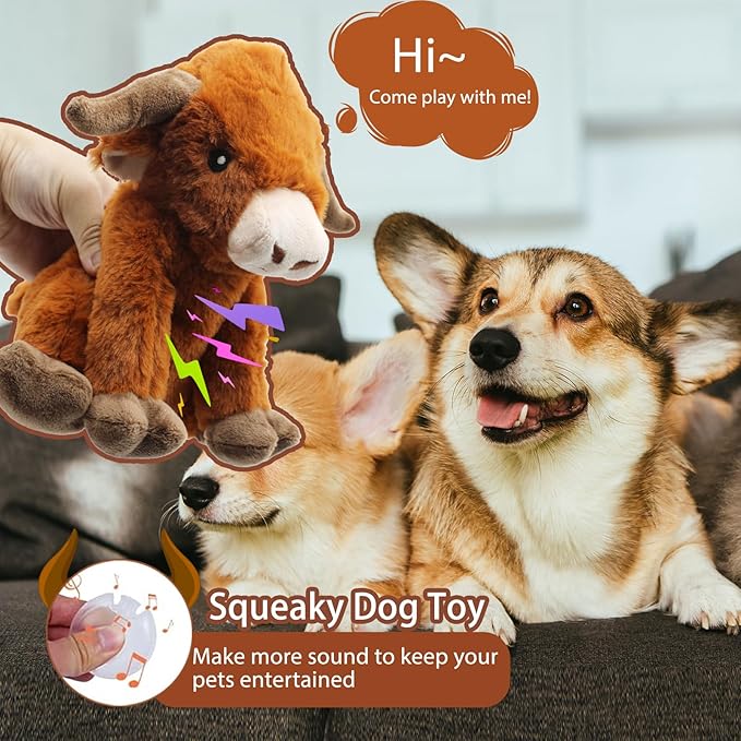 Squeaky Dog Toys, Highland Cow Stuff Dog Push Toys Interactive Puppy Toys with to Keep Them Busy,Highland Cow Decor Gifts