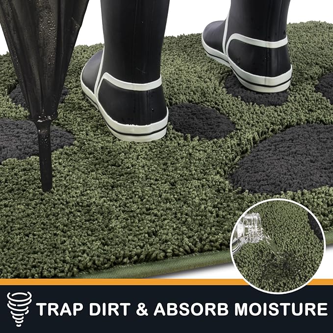 PURRUGS Dirt Trapping Door Mat 24" x 35.5", Non-Skid/Slip Machine Washable Microfiber Entryway Rug, Dog Doormat, Super Absorbent Welcome Mat for Muddy Wet Shoes and Paws, Green