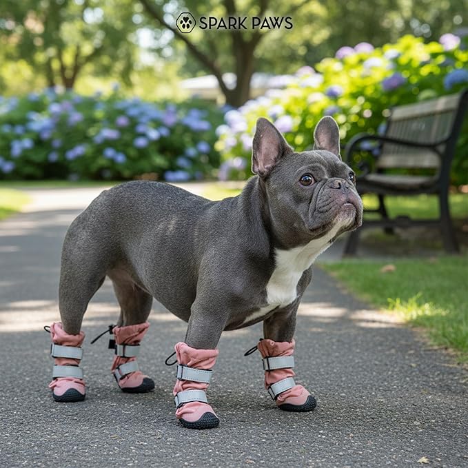 Spark Paws Dog Shoes, Waterproof Dog Boots for Medium to Large Dogs, Non Slip, Breathable Dog Booties and Paw Protectors - 4PCS Doggie Hiking Boots with Reflective Straps - Pink, Size 3