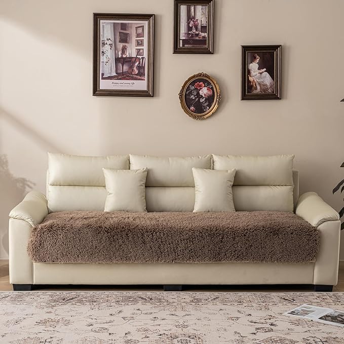 Dogs/Cats Bed Mats, Dog Pad Washable Removable Couch Cover with Anti-Slip Back, Plush Long Fur Mat, Perfect for Small, Medium and Large Dogs.(Brown, 30"x90")