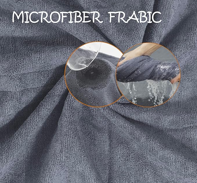 Dog Drying Coat, Microfiber Dog Drying Bag - Absorbent Pet Bathrobe for Dogs & Cats, Adjustable Collar & Belly Strap, Fast Drying Coat, Large, Grey