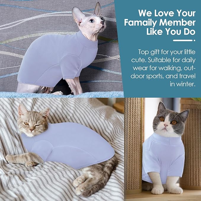 SUNFURA Turtleneck Sweater for Cat, Sphynx Cats Shirt Hairless Cat Sweaters with Sleeves, Warm and Soft Kitten Pullover Fleece Winter Pajamas Jumpsuit for Puppy Cats, Blue M