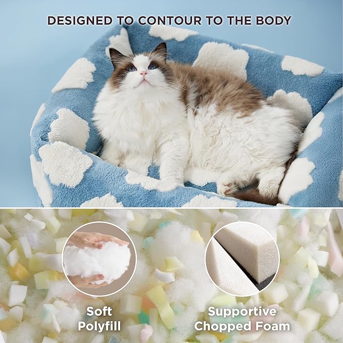 LE SURE Cute Dog Bed for Small Dogs & Cats- Washable Puppy Beds,Cozy Rectangle Orthopedic Pet Sofa with Jacquard Shaggy Plush & Anti Slip Bottom,20x19x6inches