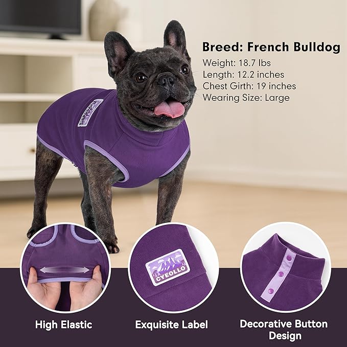 cyeollo Fleece Dog Sweater, Turtleneck Dog Sweatshirt Stretchy Pullover Fleece Vest Warm Winter Fall Clothes for Small Dogs Boy Girl Pet Apparel, Purple M