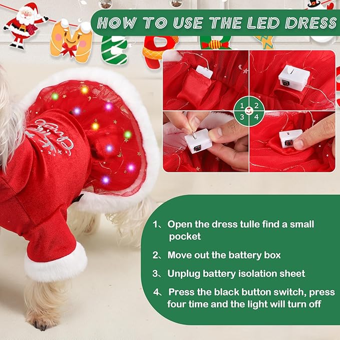 Dog Christmas Outfit, Puppy Tulle Dress, Pet Fall Clothes for Small Dogs Girl, Lightweight Velvet Puppy Dresses, Pet Cat Apparel (M, Red)