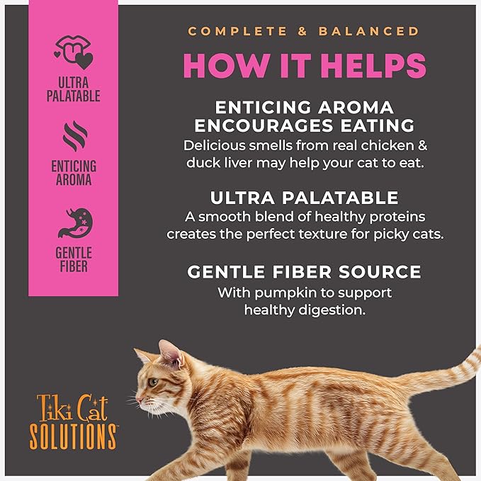 Tiki Cat Solutions Fussy Mousse, Duck Liver & Egg, Specially Formulated to Support Healthy Digestion, Functional Wet Cat for Adult Cats, 2.4 oz. Pouch (12 Count)