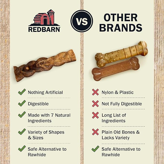 Redbarn Natural Dur-A-Bulls Treats for Dogs - 3 Large Braids - Hickory Flavor - Made in USA Long Lasting 100% Edible No Artificial Ingredients or Plastic