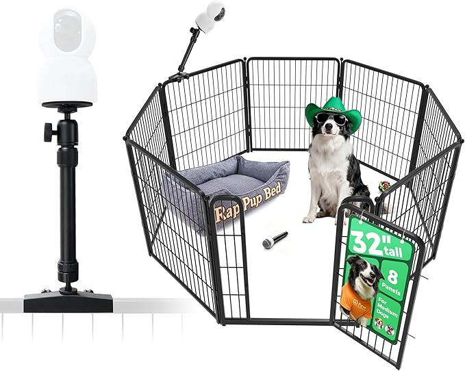 FXW Homeplus Unleashed Indoor Dog Playpen - Stress-Free and Safe Play, Heavy Duty 32 Inch 8 Panels with Playpen Camera Mount for Small and Medium Dogs, Black│Patented