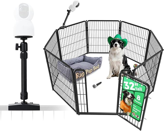 FXW Homeplus Unleashed Indoor Dog Playpen - Stress-Free and Safe Play, Heavy Duty 32 Inch 8 Panels with Playpen Camera Mount for Small and Medium Dogs, Black│Patented