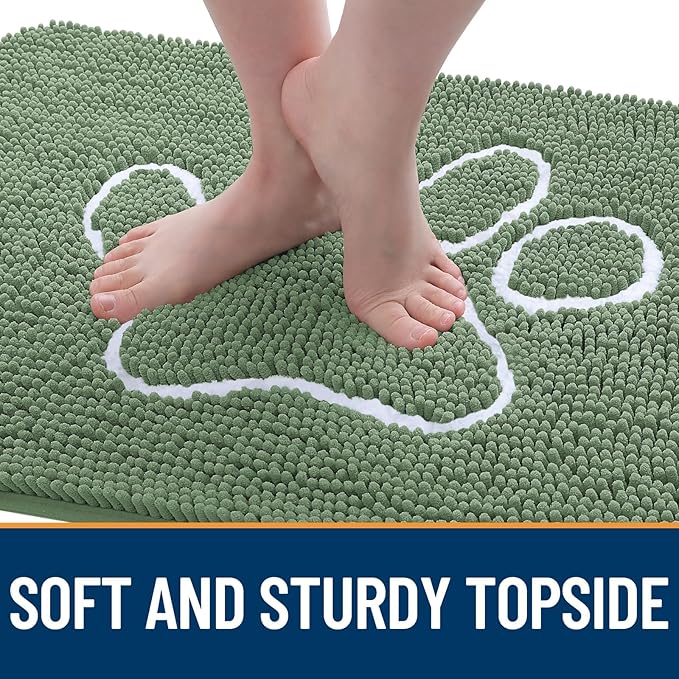 OLANLY Dog Door Mat for Muddy Paws 30x20, Paw Print Design, Absorbs Moisture and Dirt, Non-Slip Washable Doormat, Quick Dry Chenille Mud Mat, Entry Indoor Entryway Carpet, Olive Green and White