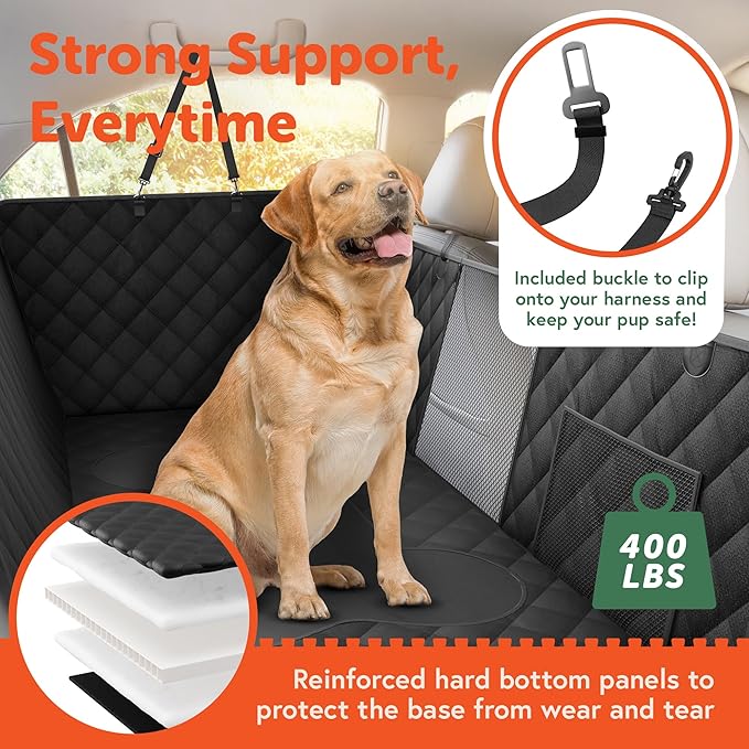 Dog Car Seat Cover for Back Seat Hard Bottom Protector -Waterproof Dog Hammock for Cars Mesh Window Panel - Heavy Duty 400lbs Backseat Extender for Dogs, Sturdy Pet Seat Covers for Trucks SUV