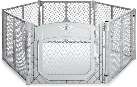 MyPet North States Petyard Plus: 5.5 Ft. Wide Folding Dog Playpen Indoor or Outdoor. 6-Panel Freestanding Play Pen Dog Gate Made in USA. 26" Tall, Light Gray