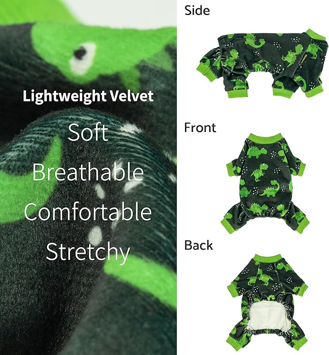 Fitwarm Dinosaur Dog Fleece Pajamas, Warm Clothes for Small Dogs Boy, Cozy Pet Onesie with Feet, Dark Green, Bright Green, XL