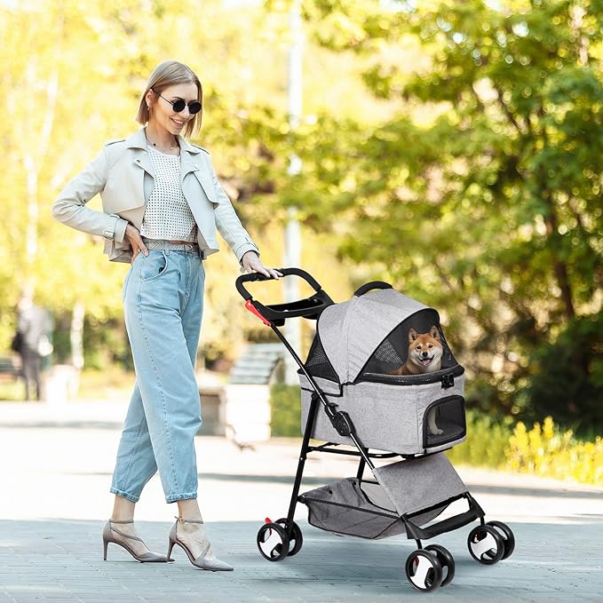 ZENY Pet Stroller, 3 in1 Foldable Dog Cat Jogger Stroller with 4 Wheels, Detachable Basket and Cup Holder, Travel Folding Carrier for Small/Medium Pet