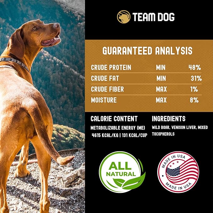 Team Dog Freeze Dried Raw Dog Food Topper | Wild Boar & Venison Liver Dog Food Seasoning | Wet & Dry Dog Food Toppers for Picky Eaters | 5 Oz