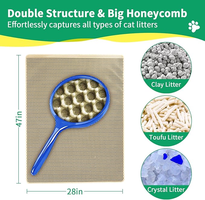 GRELY XL 47 x 28 Extra Large Double Layer Cat Litter Mat, Kitty Box Mat, Waterproof Urine Proof Non-Slip Cats Rug for Pet,Litter Trapping Mat