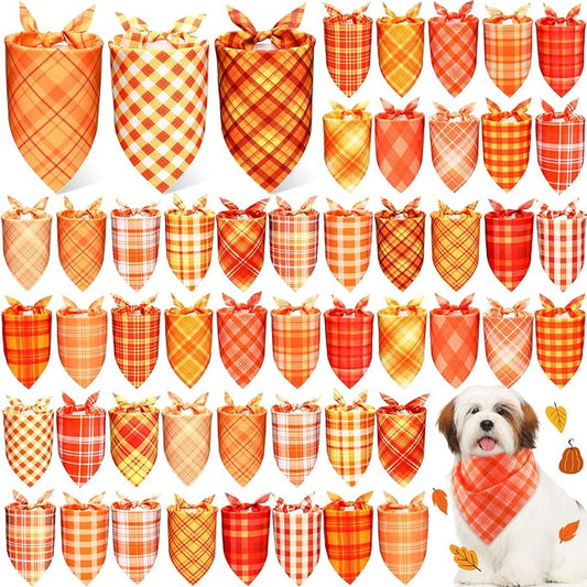 Abbylike 50 Pcs Fall Plaid Dog Bandanas Bulk Thanksgiving Bandanas for Dogs Triangle Kerchief Bib Scarf for Pets Autumn Costume Photo Props Accessories Pet Shops, 25 Styles (19.7 x 13.8 x 13.8)