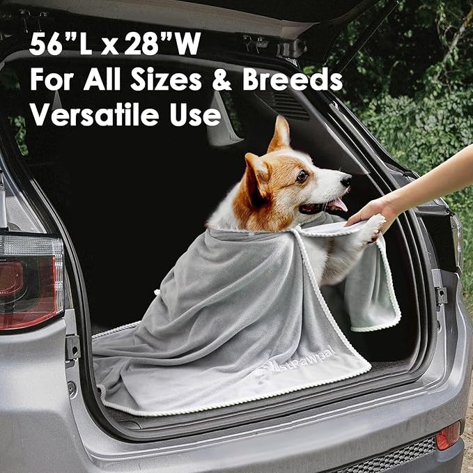 Dog Towels 2-PCS, 56x28inches Absorbent Soft Microfiber Towels for Drying Dogs Extra Large, Large, Medium, Small - Pet Bath, Grooming Towel(Adjustable Snaps, Grey)