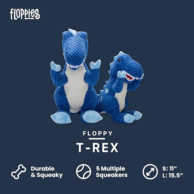 fabdog Floppies Plush Dog Toy - Cute & Durable Squeaky Dog Toys - Best Squeak Toy for Puppies and All Breeds | Ideal Pet Gift| Small T-Rex