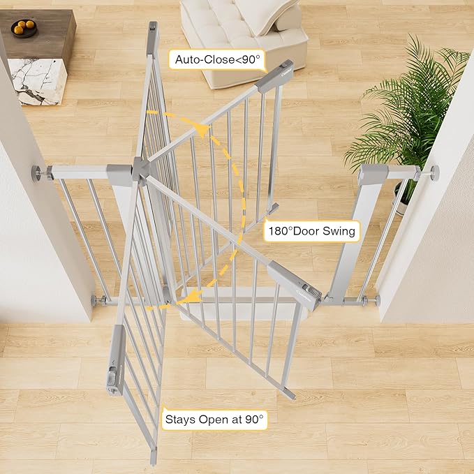 Cumbor 29.7-40.6" Baby Gate for Stairs, Mom's Choice Awards Winner-Dog Gate for Doorways, Pressure Mounted Self Closing Pet Gates for Dogs Indoor, Safety Child Gate with Easy Walk Thru Door, Silver