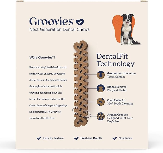 Groovies Original Dog Dental Chew Individually Wrapped Large (18 ea)